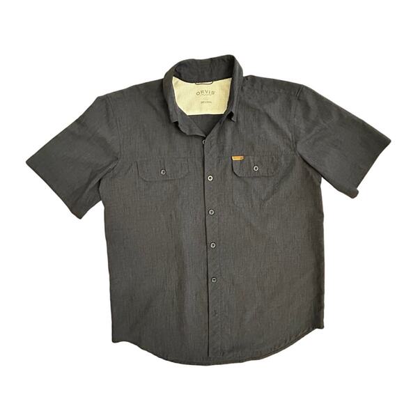 Mens Orvis Navy Blue Short Sleeve Button Down Up Shirt Large Classic Camp L - Picture 1 of 8